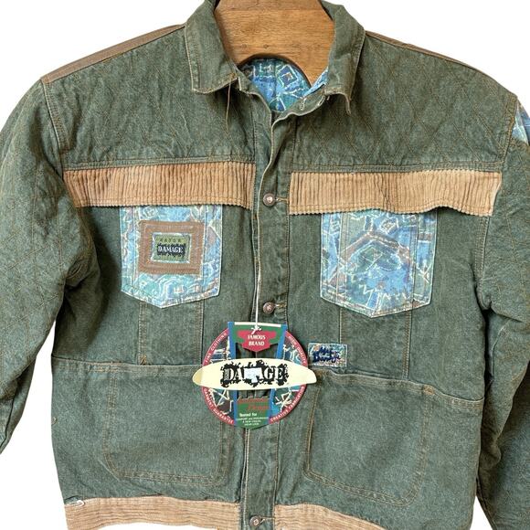 NEW Vintage Major Damage Denim Jacket Size XL Green 90's Y2K Hip-hop Urban - Picture 1 of 9